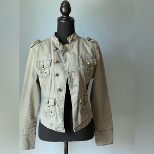 Military style light cotton jacket, sz S. Olive green, preowned.